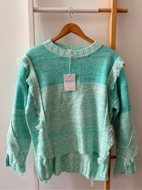 NWT andthewhy Mint Green Fringe-Trim Knit Sweater